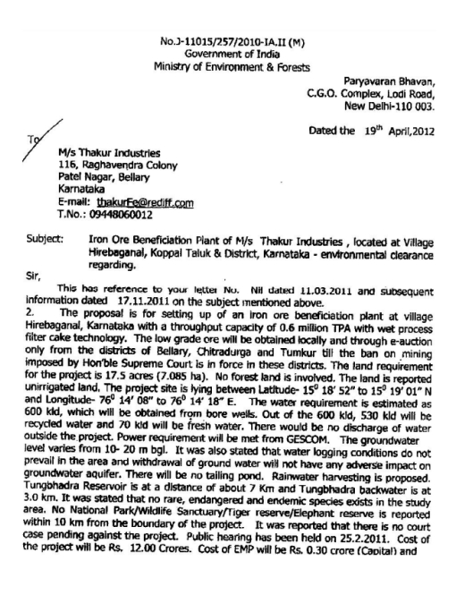 Environmental Clearance 2012